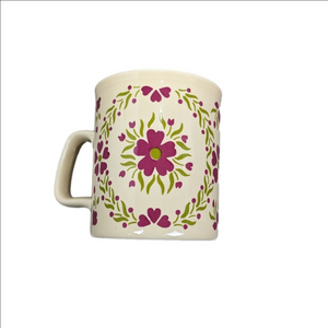 Kiln Craft England Kitchsy Coffee Tea Mug Pink Butter Yellow Floral Vintage 1970